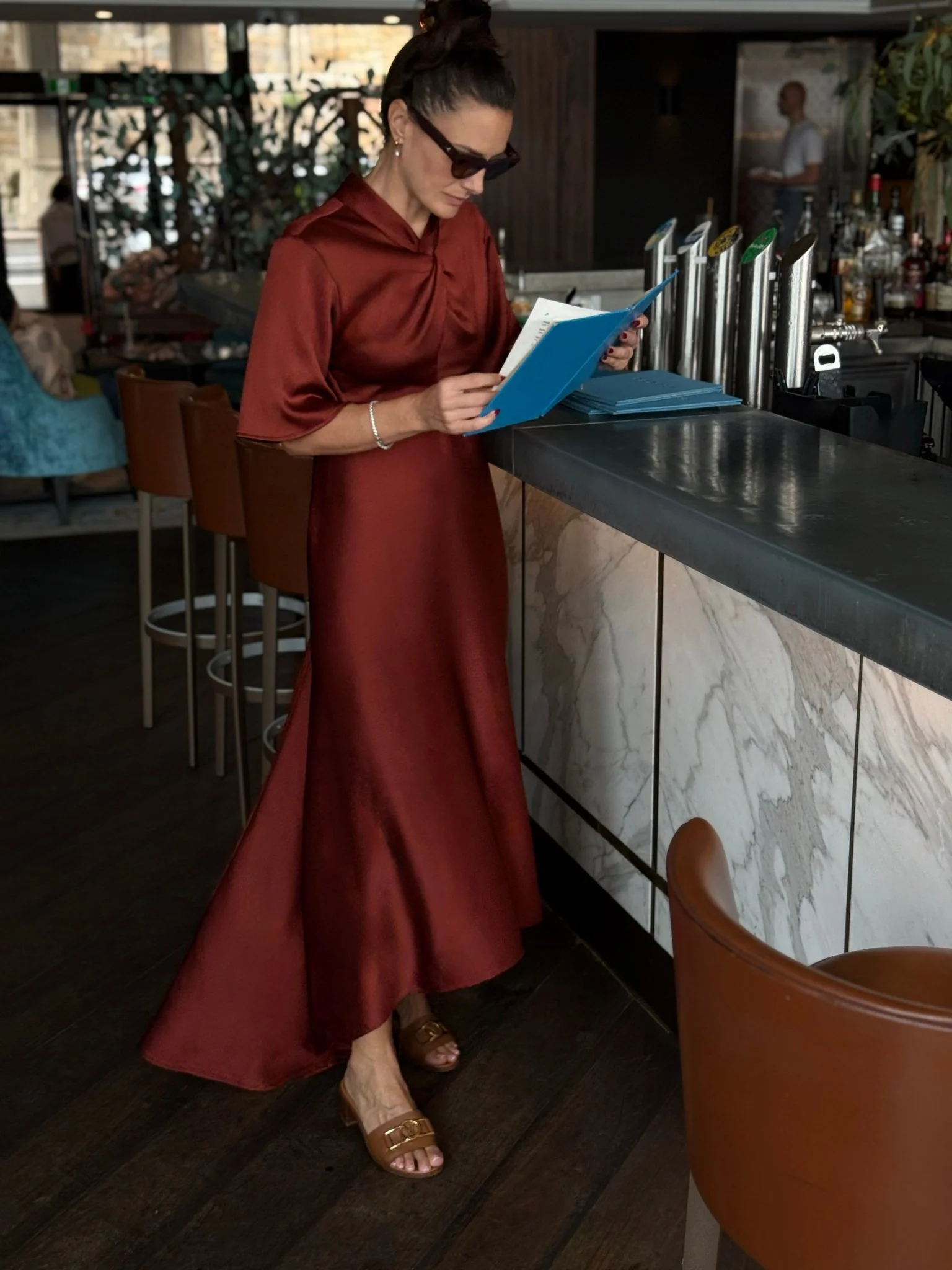 CLARION BELL SLEEVE MAXI – TERRA ROSA SATIN - Image 4