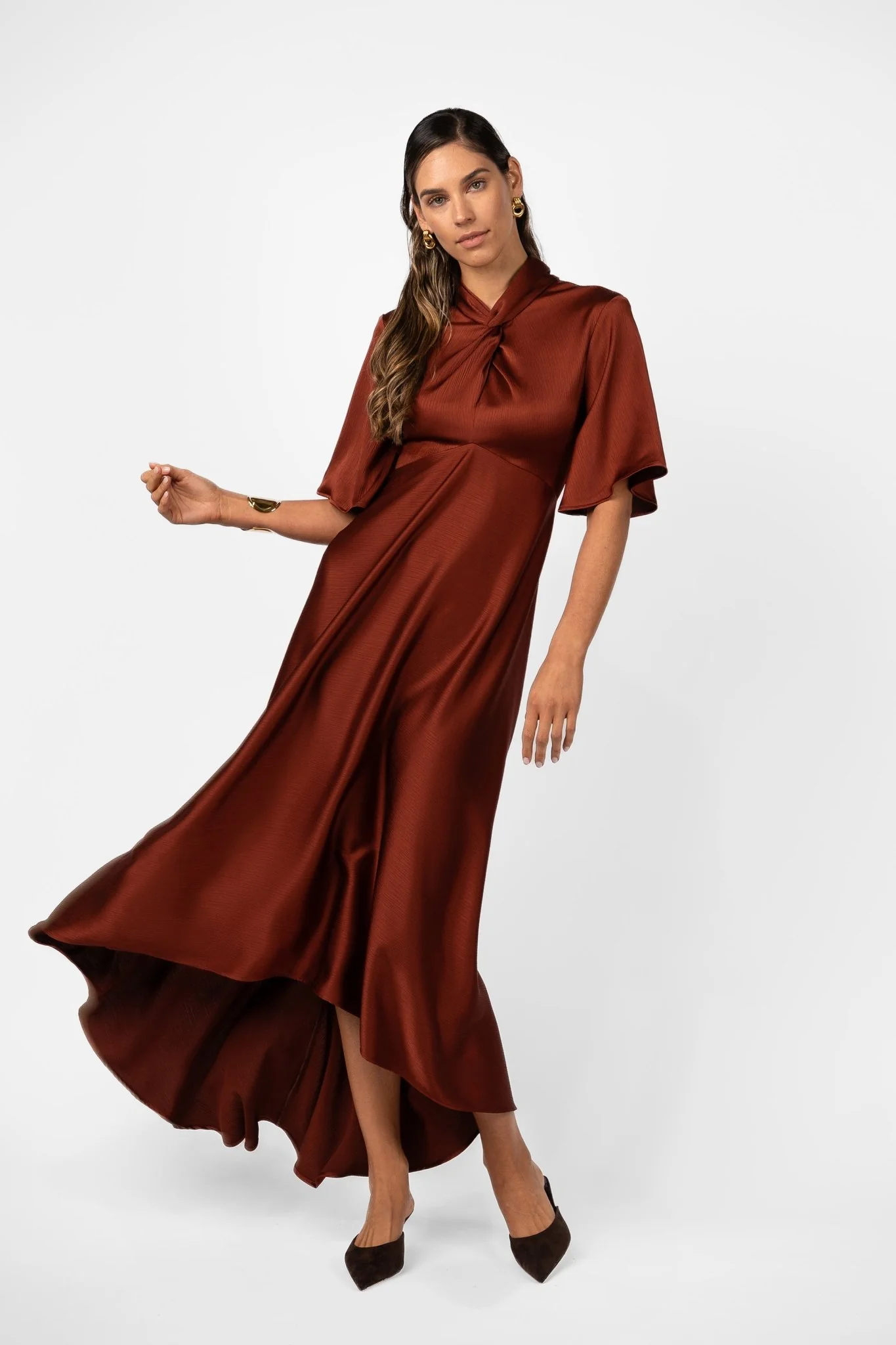 CLARION BELL SLEEVE MAXI – TERRA ROSA SATIN - Image 5