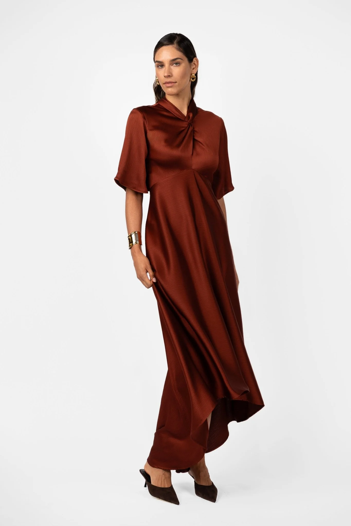 CLARION BELL SLEEVE MAXI – TERRA ROSA SATIN - Image 7
